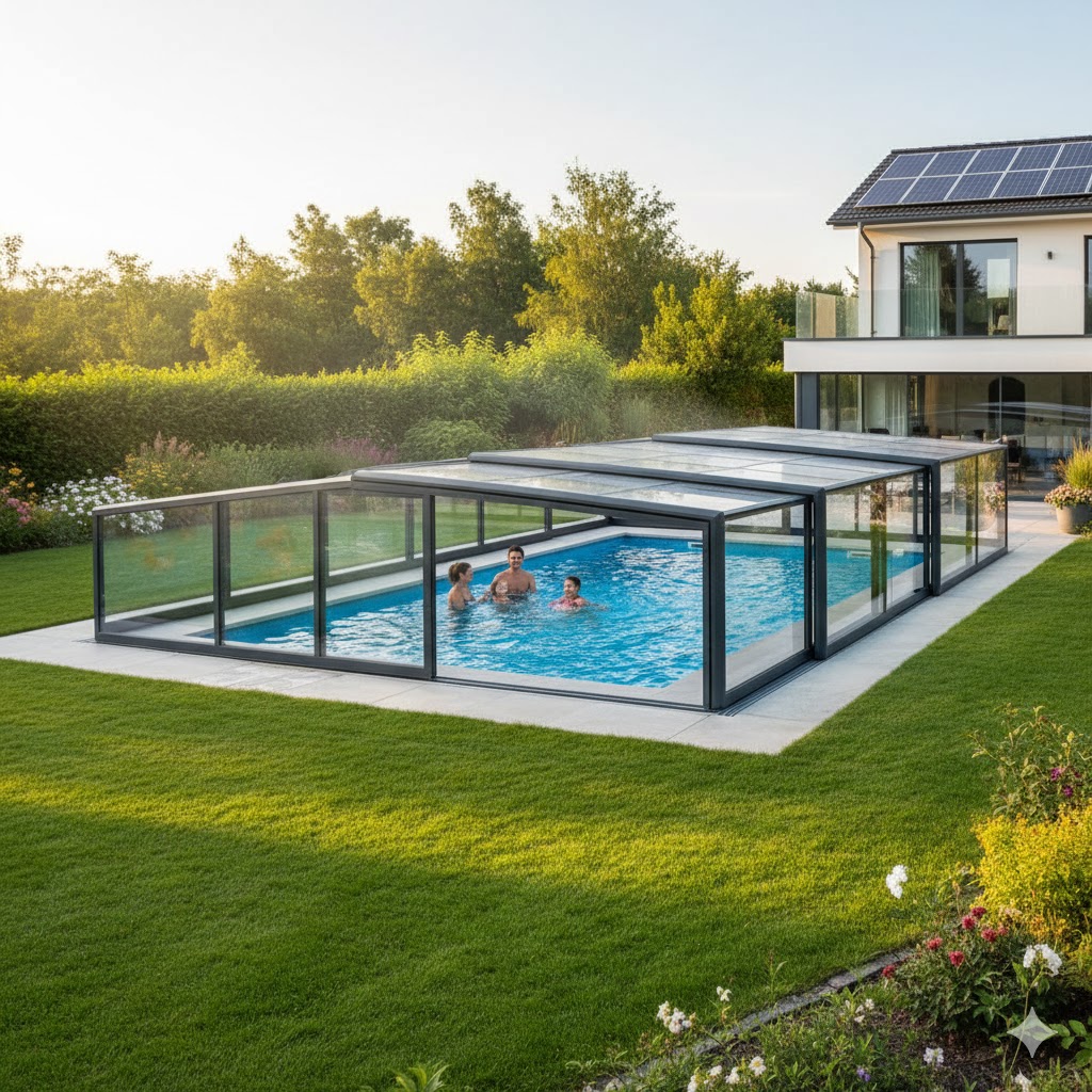 Modern Pool Enclosure Extended Swimming Season Water and Energy Savings