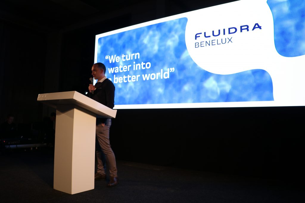 Official speech during the Fluidra Benelux headquarters inauguration with the mission statement "We turn water into a better world".