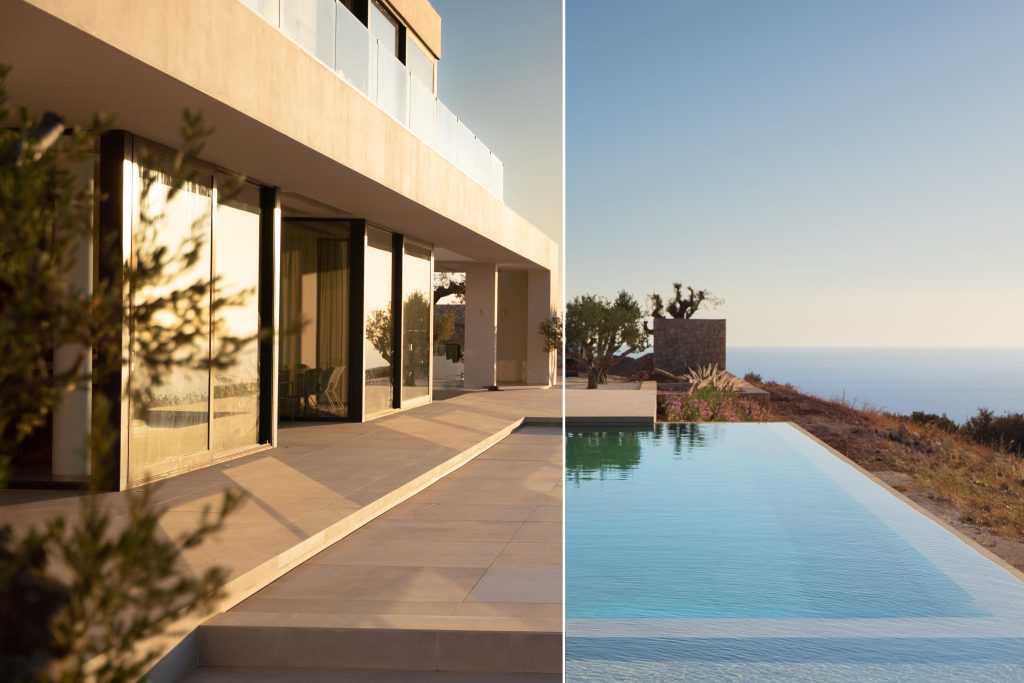 Infinity-Pool mit bewegbarem AquaMove-Boden mit Blick auf das Meer