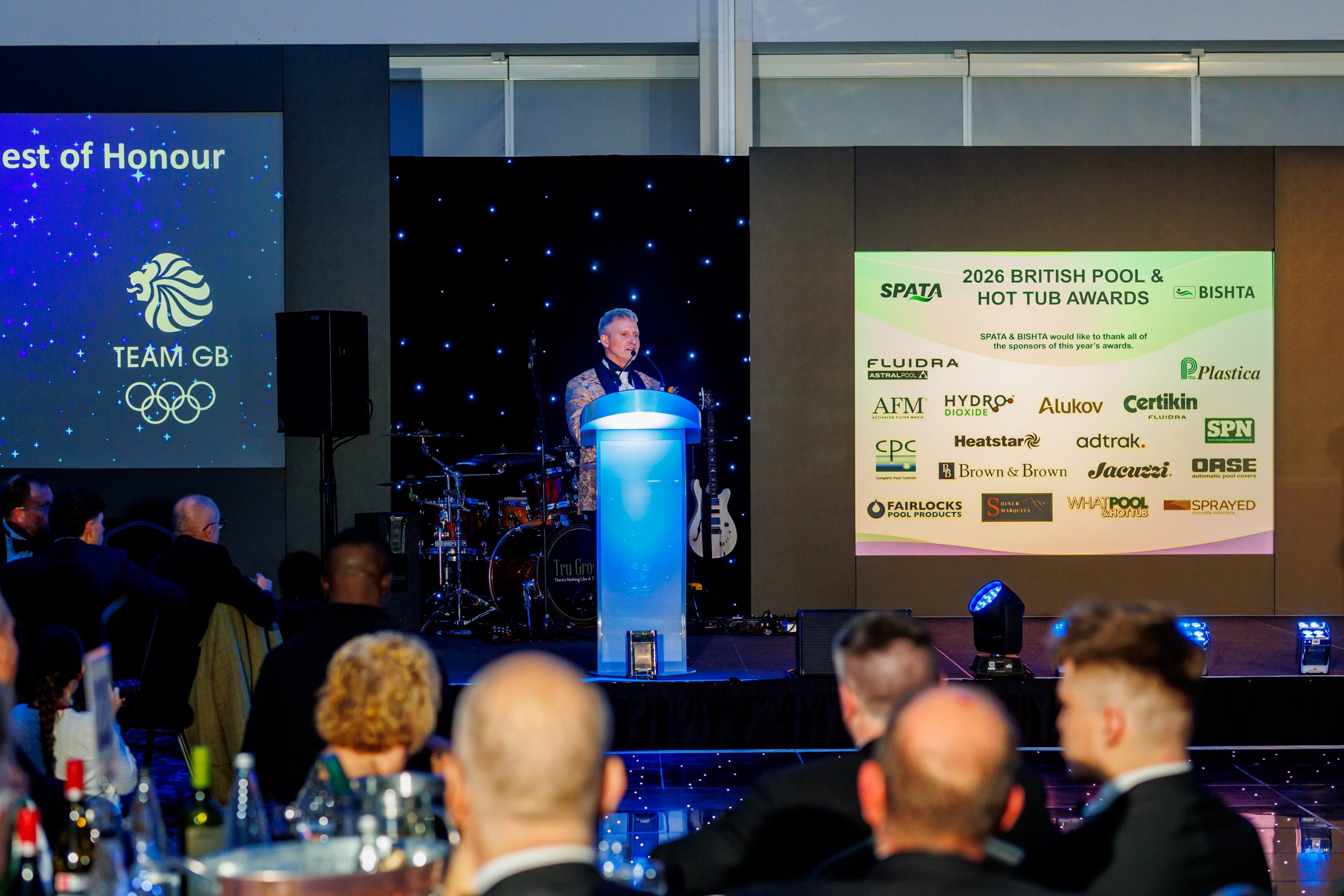 Gala-Feier bei den British Pool & Hot Tub Awards 2026, bei der Pool- und Spa-Profis im Coventry Building Society Arena zusammenkommen