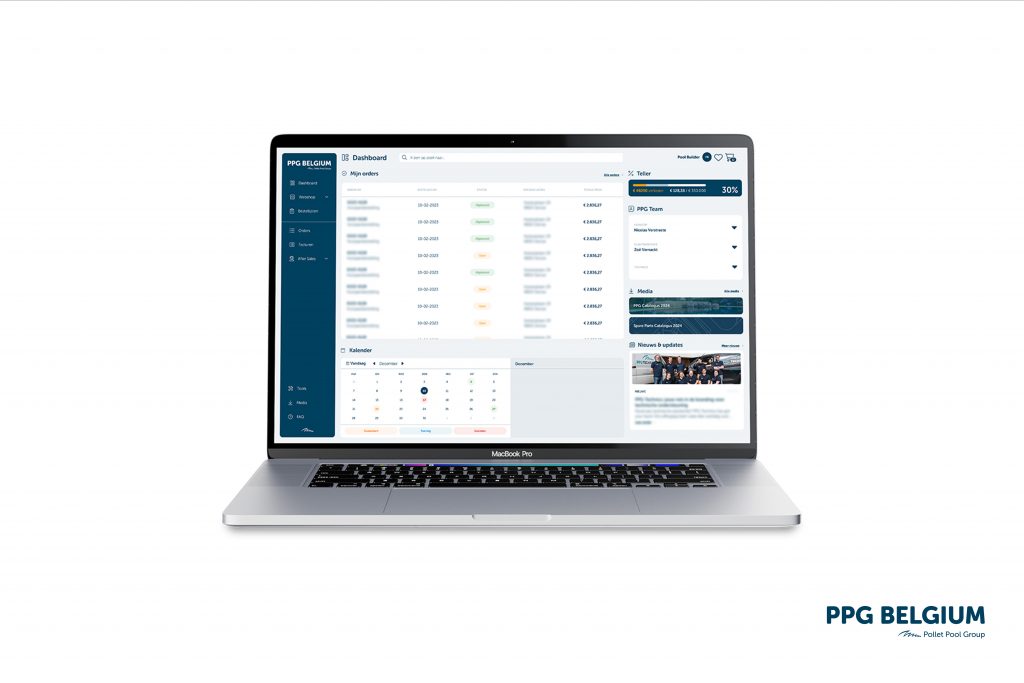 A laptop screen displaying the My PPG digital portal for orders, invoices, and technical documentation.