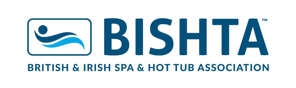 The official logo for BISHTA (British & Irish Spa & Hot Tub Association), featuring a wave and sun icon.