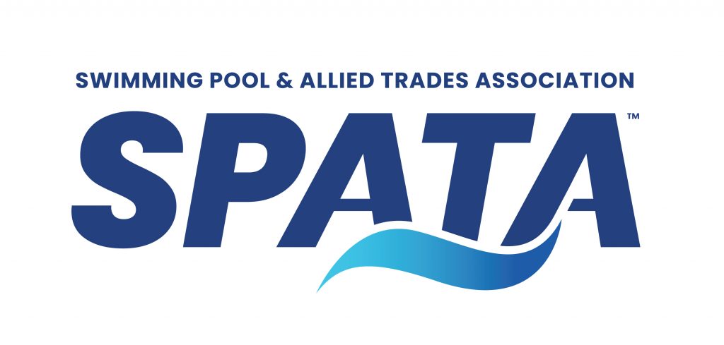 The official logo for SPATA (Swimming Pool & Allied Trades Association), featuring a wave graphic.