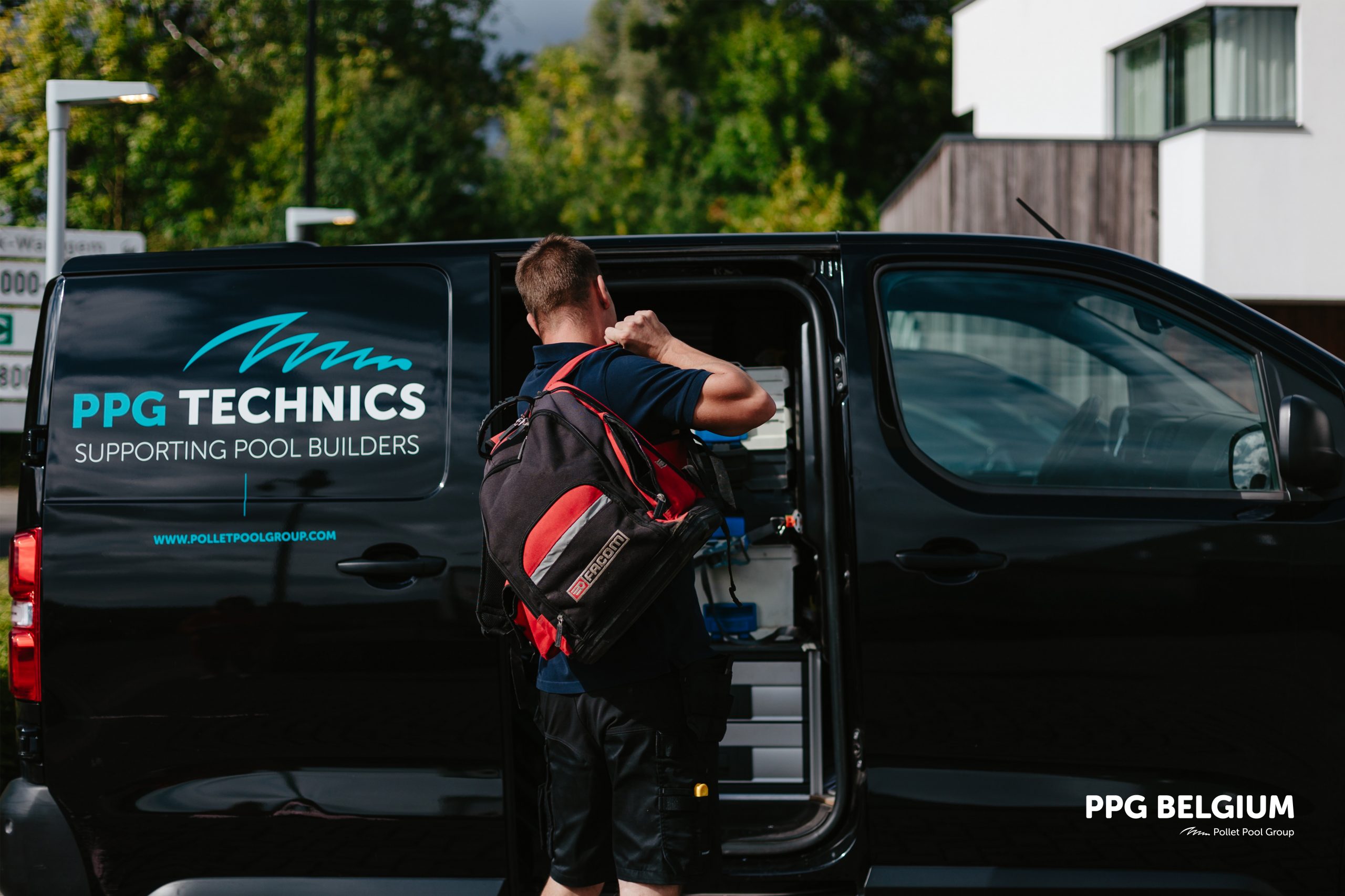 PPG Technics service van for onsite pool technical support