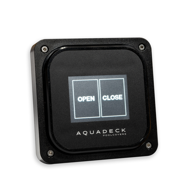 Aquadeck touchscreen interface with Bluetooth connectivity for pool cover control