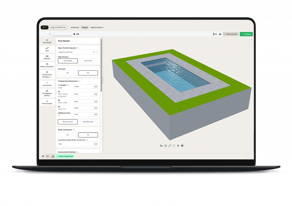 MY AQUADECK online configurator for custom automatic swimming pool covers