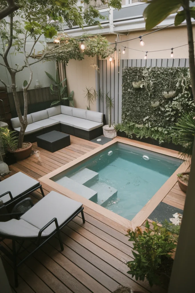 Mini-piscine design intégrée dans un petit jardin urbain
