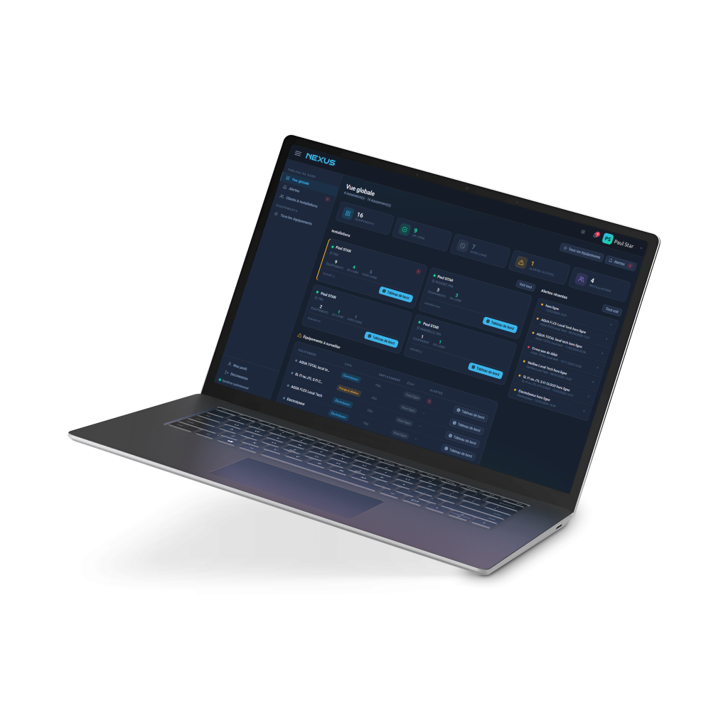 Cloud Espace Pro dashboard for real-time remote supervision of a Poolex Nexus smart pool fleet.
