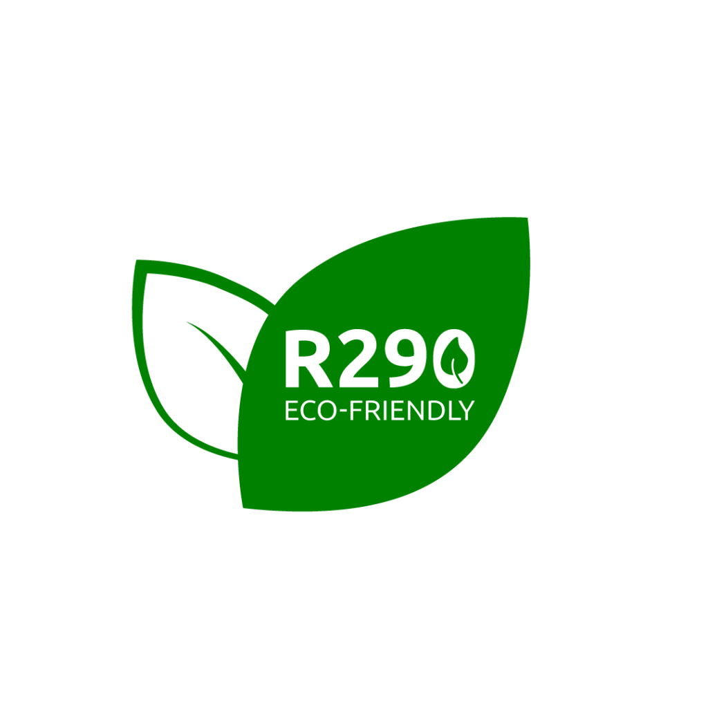 R290 eco-friendly green leaf logo indicating low environmental impact