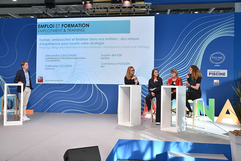 Panel discussion on employment and training strategy on stage at Piscine Global conference
